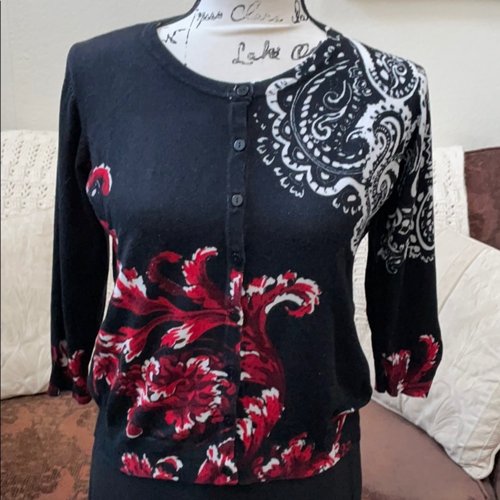Joseph A Black/Cream/Red Fine Knit Sweater